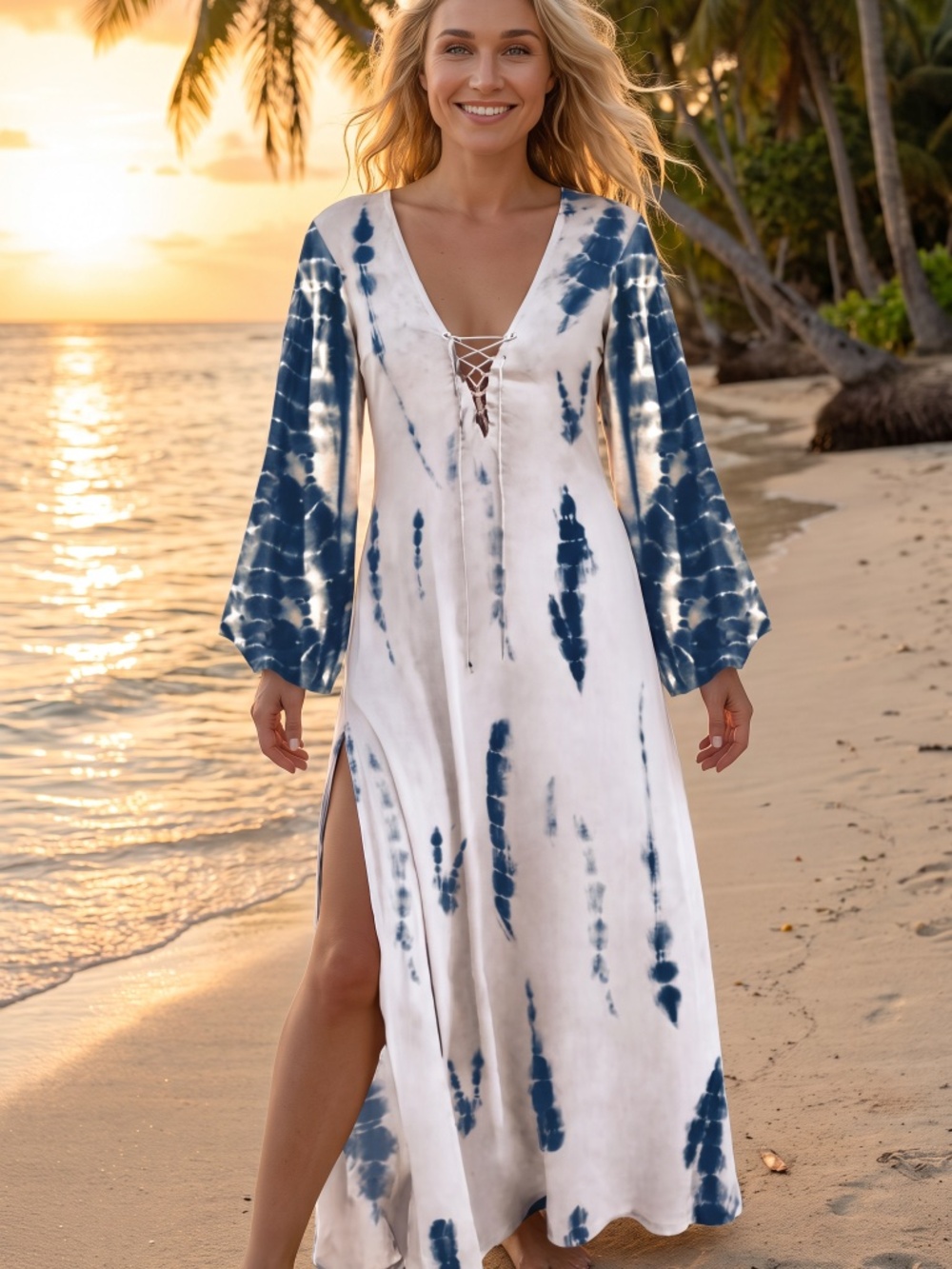 Tie Dye Maxi Dress Lounge Lace Up
